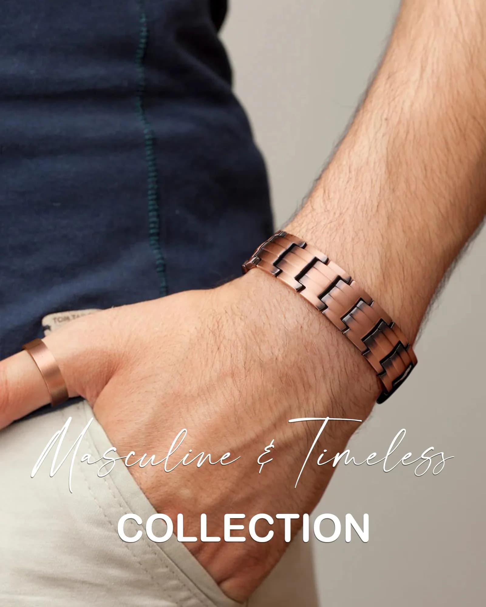 Feraco Men's Copper Magnetic Bracelet and Ring Set 22cm (8.66") | Hypoallergenic & Nickel-Free - view 4