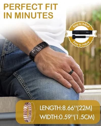 Feraco Men's Copper Magnetic Bracelet and Ring Set Black | 99.99% Pure Copper with Double-Row Magnets thumbnail 5