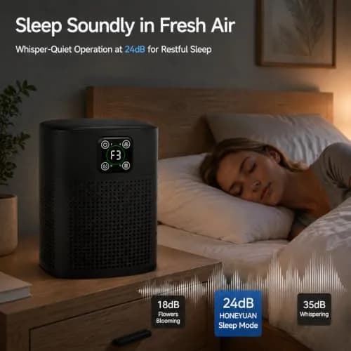 Honeyuan H13 HEPA Air Purifier for Home, Large Room, 1095 sqft Coverage, 3-Stage Filtration, 24dB Sleep Mode, Black | True HEPA Filter for Dust & Pet Dander thumbnail 5