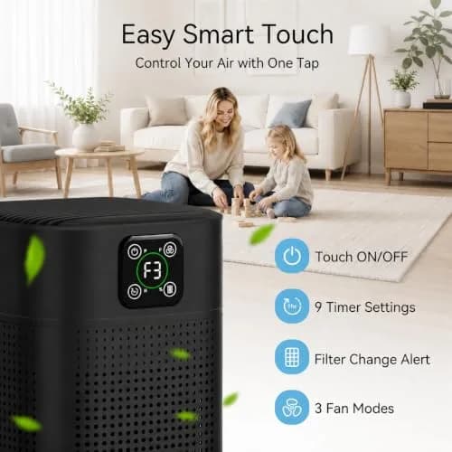 Honeyuan H13 HEPA Air Purifier for Home, Large Room, 1095 sqft Coverage, 3-Stage Filtration, 24dB Sleep Mode, Black | True HEPA Filter for Dust & Pet Dander thumbnail 3