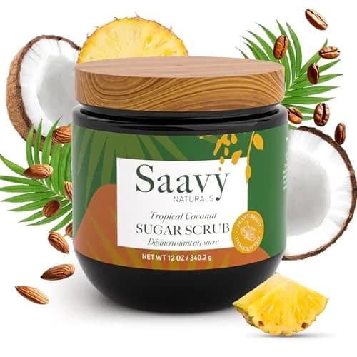 Saavy Naturals Body Scrub - Scented Sugar Coconut Exfoliator, Vegan & Natural with Vitamin E, Gentle for Sensitive Skin, 12 oz | Tropical Coconut thumbnail 1