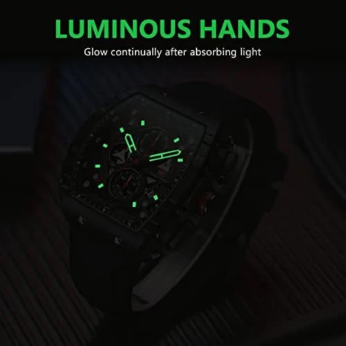 AIMES Men's Rectangle Skeleton Chronograph Watch 41.8mm Waterproof Black Silicon Strap thumbnail 5