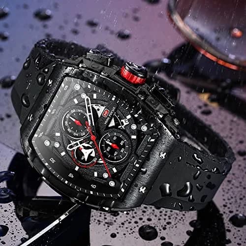 AIMES Men's Rectangle Skeleton Chronograph Watch 41.8mm Waterproof Black Silicon Strap thumbnail 3