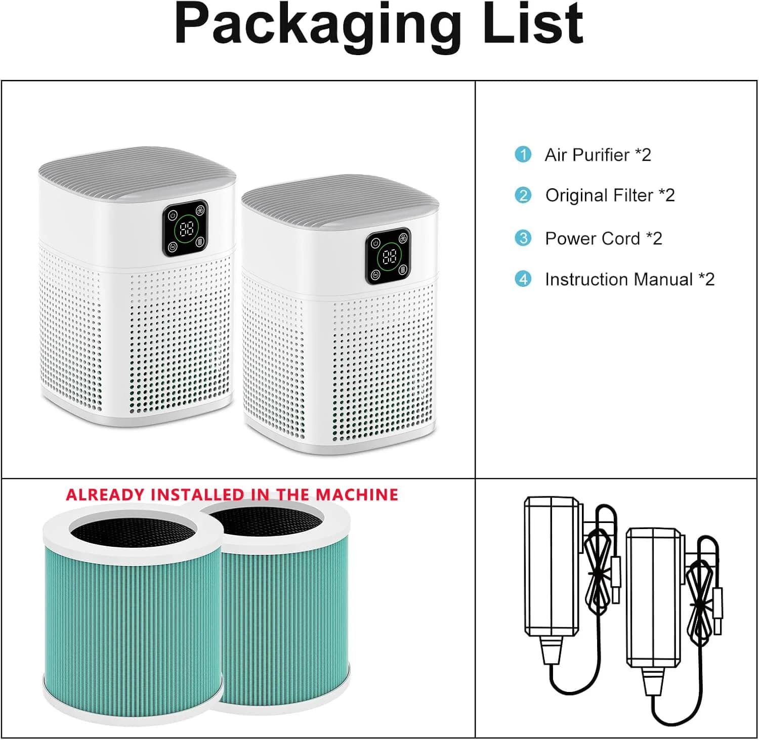 Honeyuan H13 HEPA Air Purifier 2 Pack - 2190 sq ft Coverage | Quiet 24dB Sleep Mode, 3-Stage Filtration, Smart Touch Control - view 7