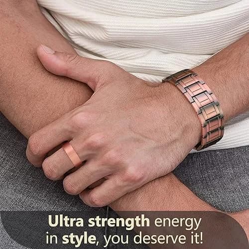 Feraco Men's Copper Magnetic Bracelet & Ring Set | 57 x 3500 Gauss Magnets, Adjustable, Gift Box thumbnail 4
