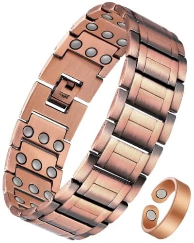 Feraco Men's Copper Magnetic Bracelet & Ring Set | 57 x 3500 Gauss Magnets, Adjustable, Gift Box thumbnail 1