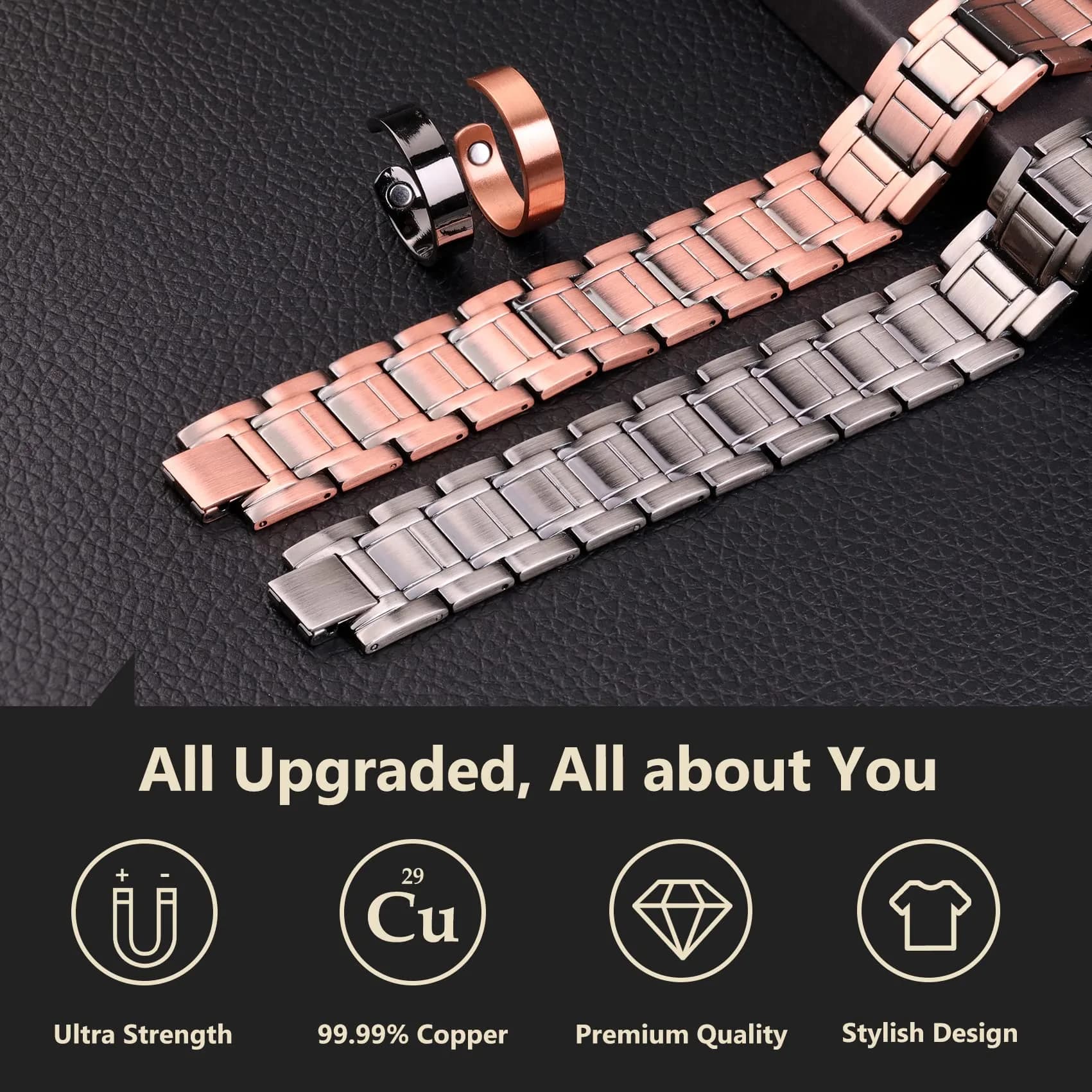 Feraco Pure Copper Magnetic Bracelet for Men | 23cm (9.06 inches) - view 3