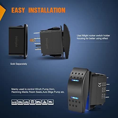 Nilight Waterproof 7Pin Rocker Switch with Jumper Wires Blue | 12V/24V, 20AMP, Durable, Universal Fit thumbnail 2