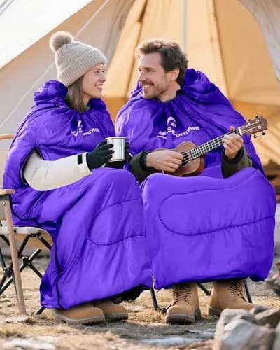 Sportneer Wearable Sleeping Bag for Adults & Kids – Walkable with Arm Zippers, 87'' Long, 32-65℉, Waterproof, Compact for Camping & Travel, Purple thumbnail 2