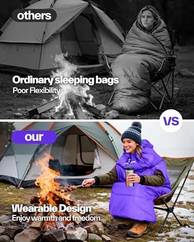 Sportneer Wearable Sleeping Bag for Adults & Kids – Walkable with Arm Zippers, 87'' Long, 32-65℉, Waterproof, Compact for Camping & Travel, Purple thumbnail 3