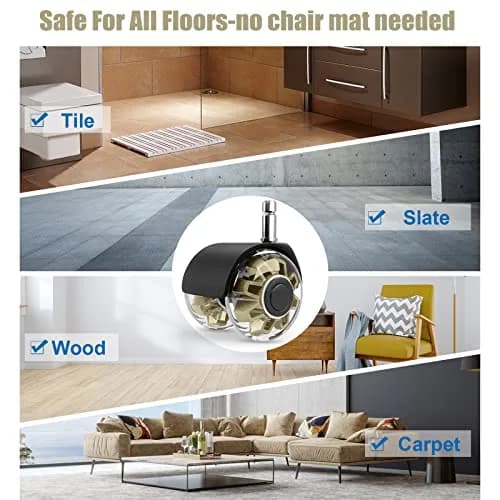 Omyoffice 2" Office Chair Wheels Set of 5 | Heavy Duty Gold Casters for Floors thumbnail 4