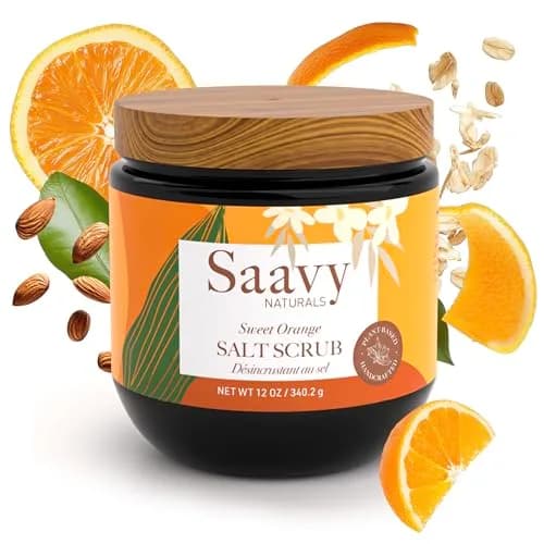 Saavy Naturals Body Scrub - Scented Salt Orange Extract | Vegan Exfoliating with Vitamin E, Gentle for Sensitive Skin, Made in USA, 12 oz thumbnail 1