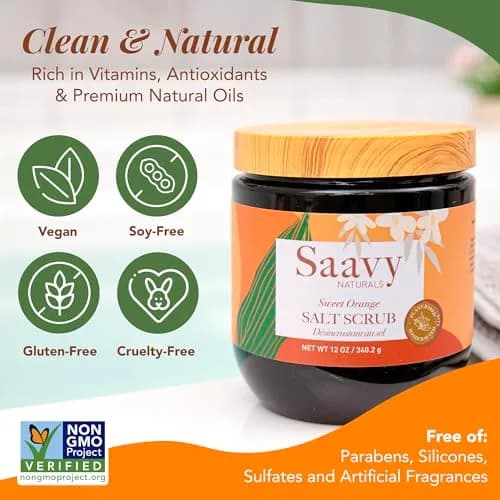 Saavy Naturals Body Scrub - Scented Salt Orange Extract | Vegan Exfoliating with Vitamin E, Gentle for Sensitive Skin, Made in USA, 12 oz thumbnail 3