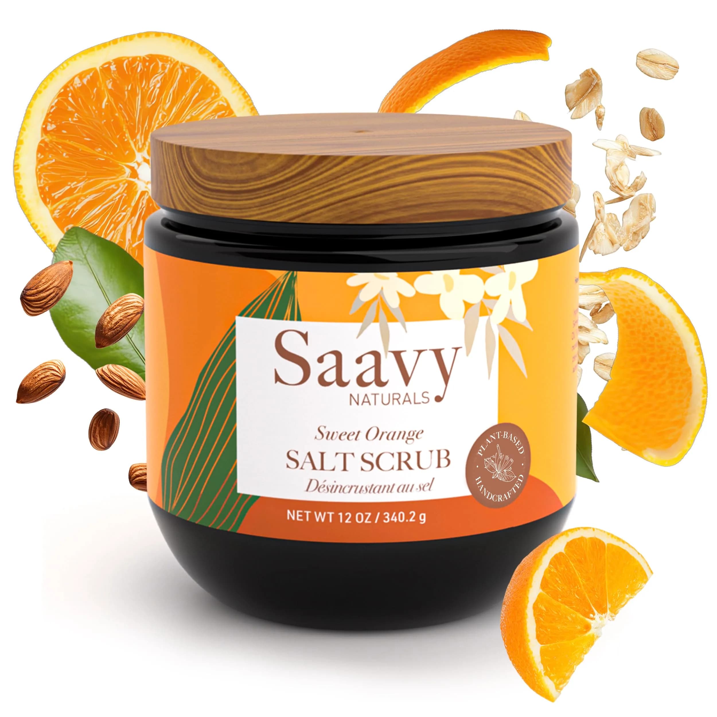 Saavy Naturals Body Scrub - Scented Salt Orange Extract | Vegan Exfoliating with Vitamin E, Gentle for Sensitive Skin, Made in USA, 12 oz - main product image