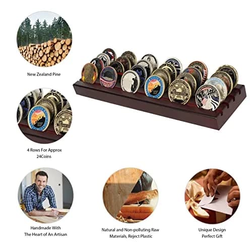 DecoWoodo Challenge Coin Display Stand 4 Rows Mahogany | Elegant & Durable thumbnail 3