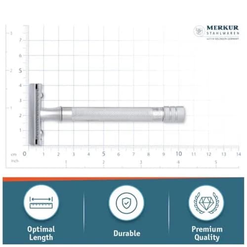 MERKUR 22C Double Edge Safety Razor - Matte Chrome | Long Knurled Brass Handle, 61g (2.15 oz) | Made in Germany thumbnail 7