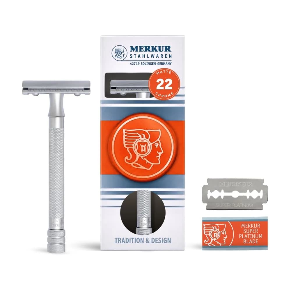 MERKUR 33C Double Edge Safety Razor, 3-Piece Design, Closed Comb, Short Handle, Bright Chrome Finish | Precision Wet Shaving — MK-22002