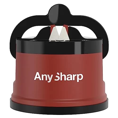 AnySharp Knife Sharpener Brick Red | Hands-Free Safety, PowerGrip Suction, Tungsten Carbide Blade thumbnail 1