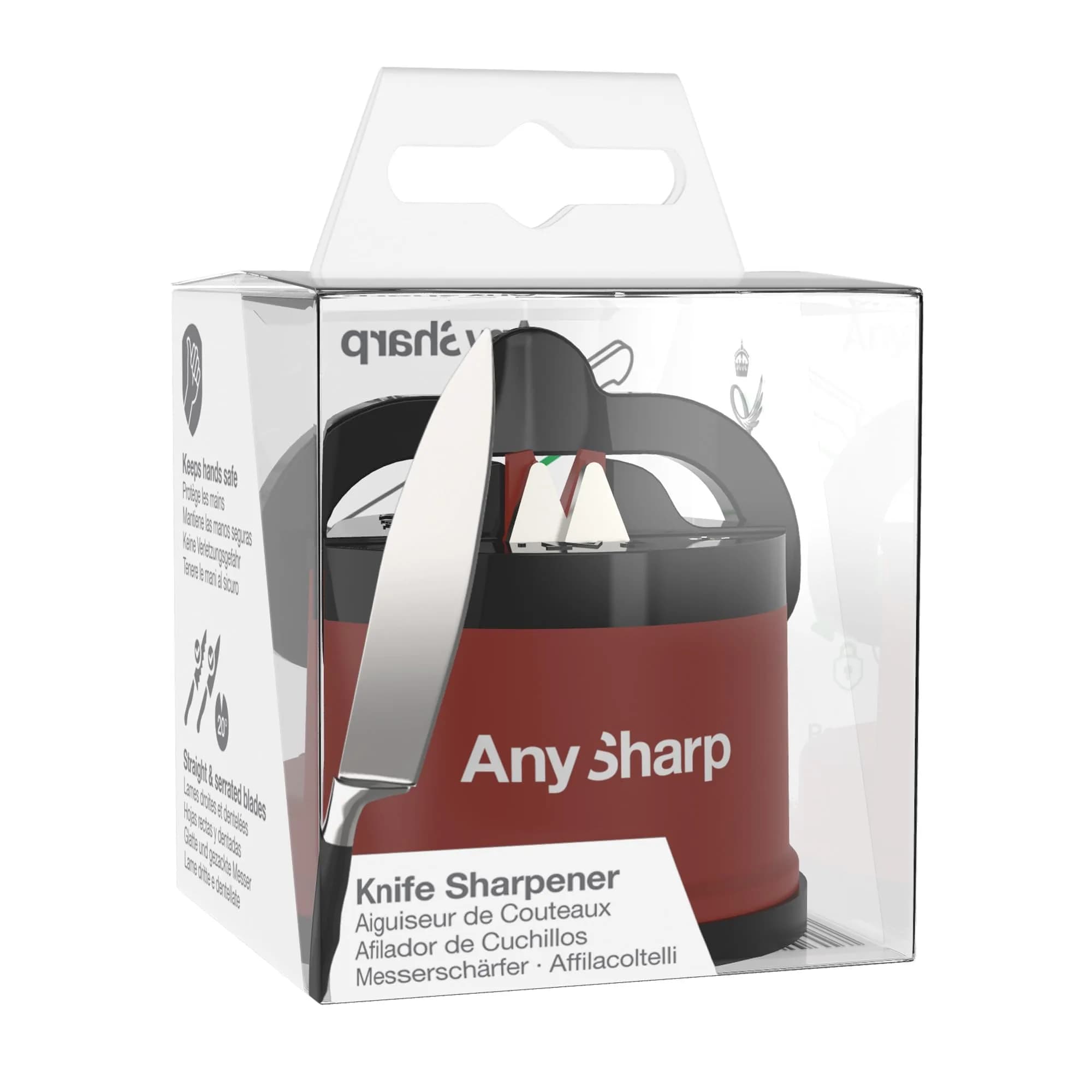 AnySharp Knife Sharpener Brick Red | Hands-Free Safety, PowerGrip Suction, Tungsten Carbide Blade thumbnail 8
