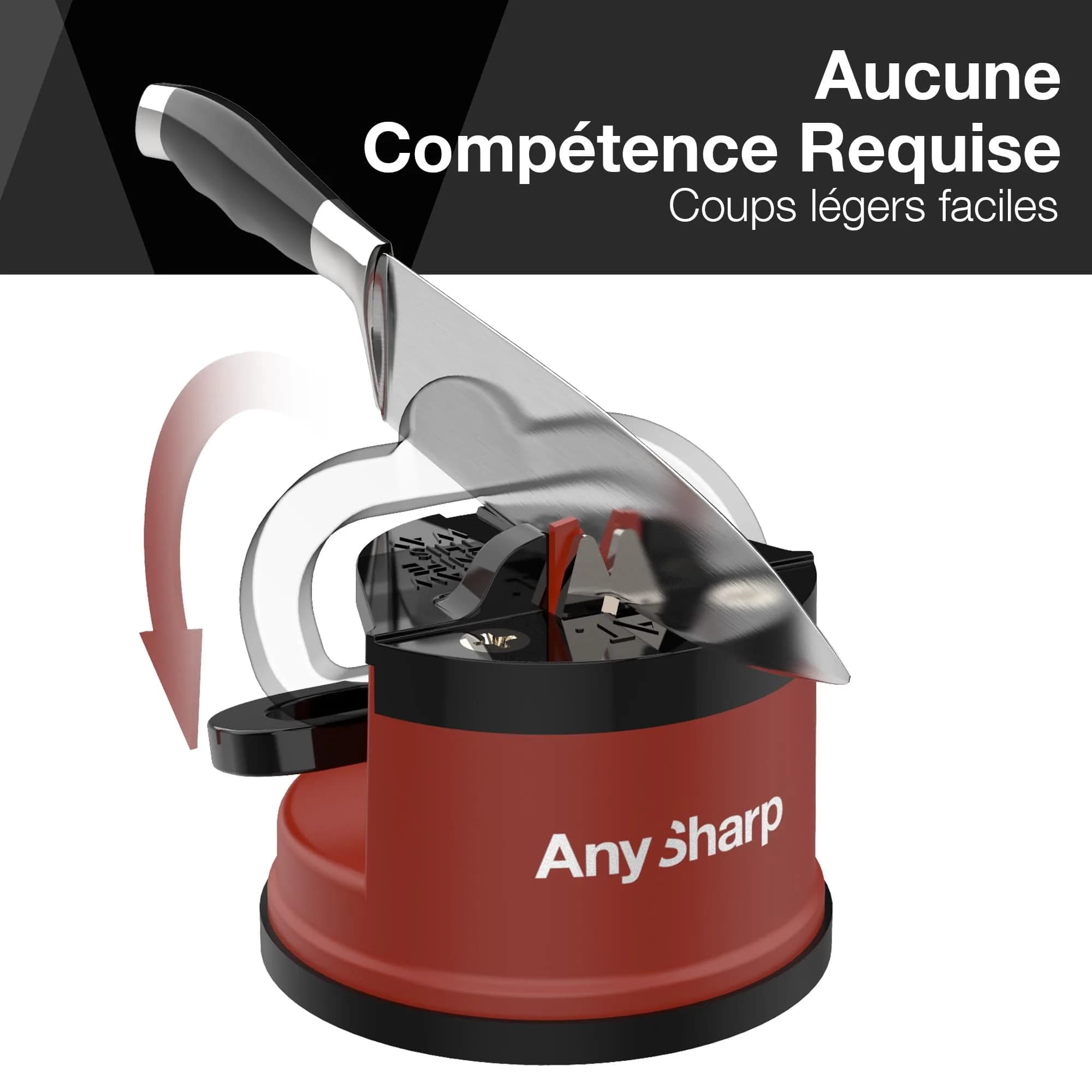 AnySharp Knife Sharpener Brick Red | Hands-Free Safety, PowerGrip Suction, Tungsten Carbide Blade thumbnail 2