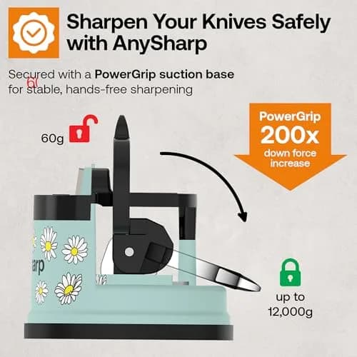 AnySharp Editions Knife Sharpener Daisy | Hands-Free Suction Base, 20-Degree Angle, Tungsten Carbide Edges thumbnail 4