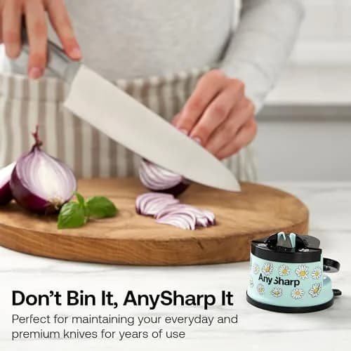 AnySharp Editions Knife Sharpener Daisy | Hands-Free Suction Base, 20-Degree Angle, Tungsten Carbide Edges thumbnail 8