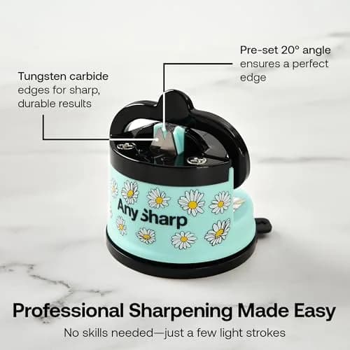 AnySharp Editions Knife Sharpener Daisy | Hands-Free Suction Base, 20-Degree Angle, Tungsten Carbide Edges thumbnail 3