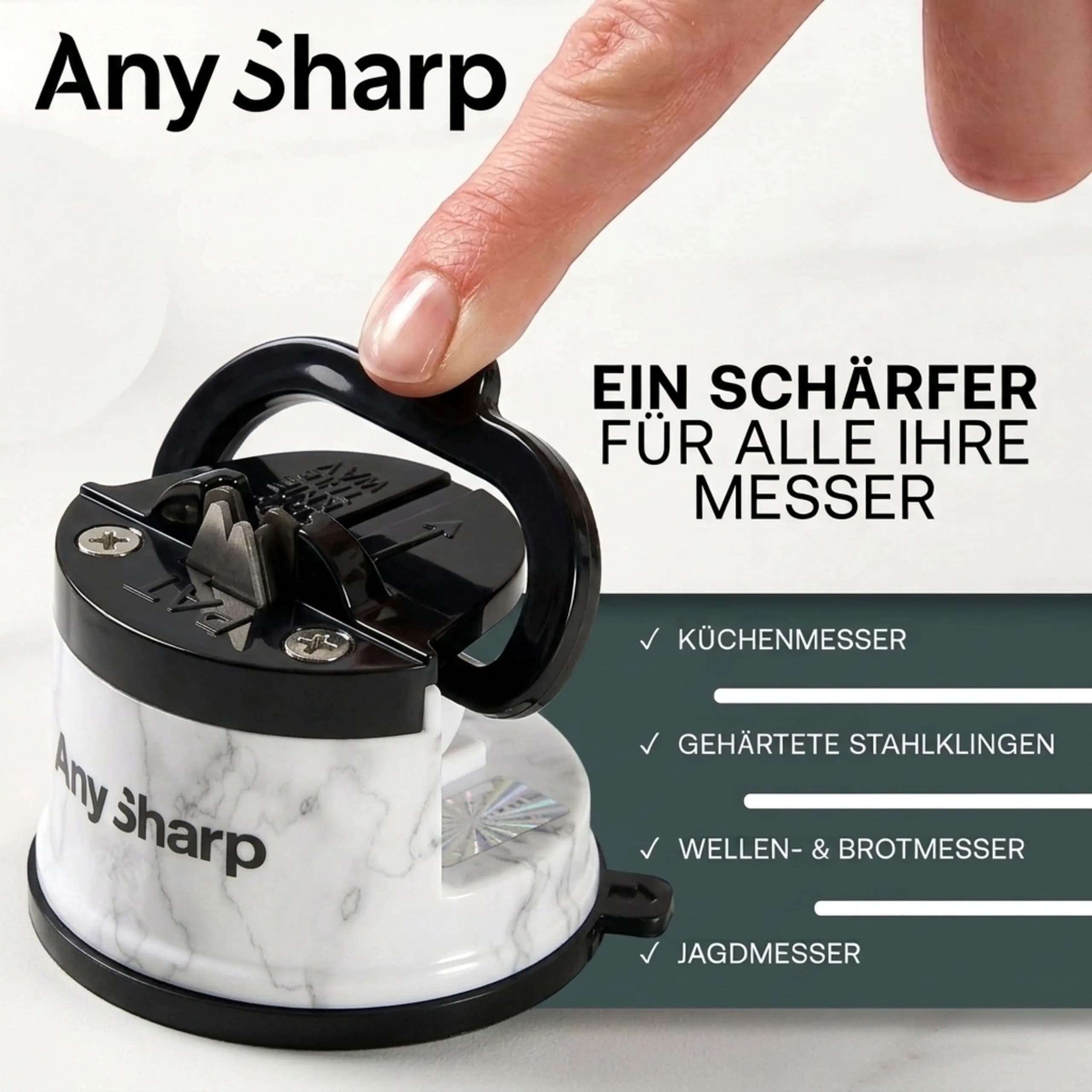 AnySharp Editions Knife Sharpener White Marble | Easy Use Hands-Free with PowerGrip Suction thumbnail 5