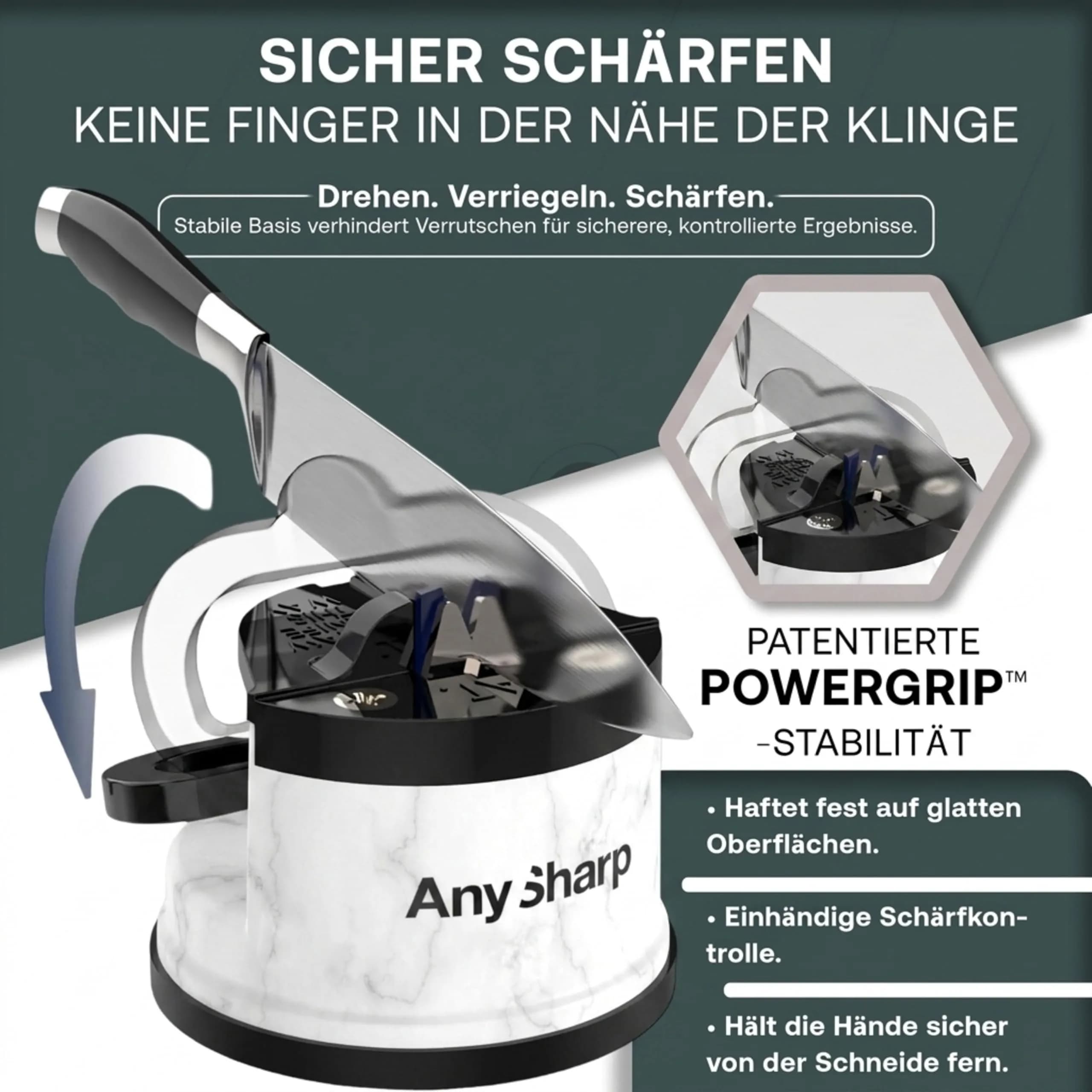 AnySharp Editions Knife Sharpener White Marble | Easy Use Hands-Free with PowerGrip Suction thumbnail 2