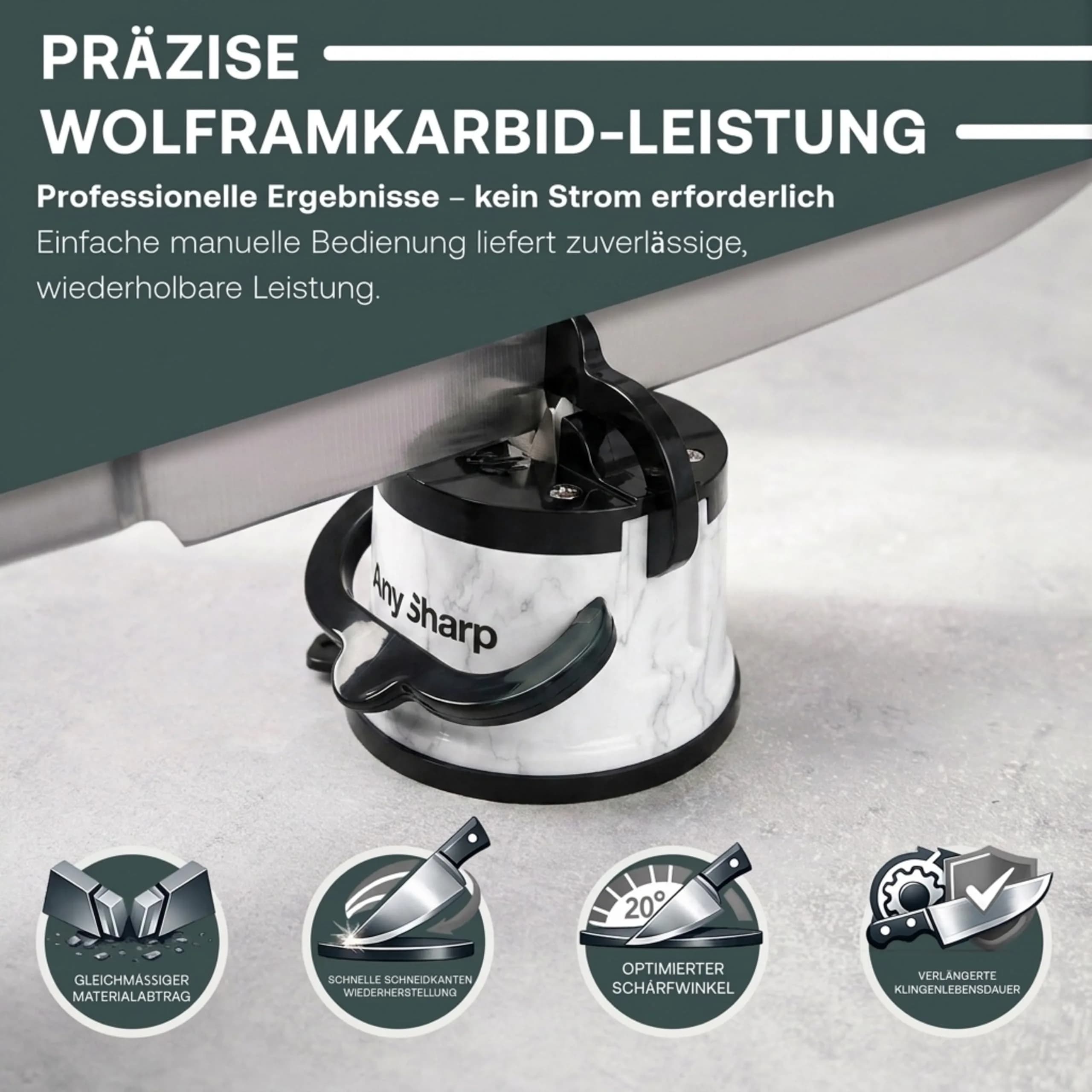 AnySharp Editions Knife Sharpener White Marble | Easy Use Hands-Free with PowerGrip Suction thumbnail 4