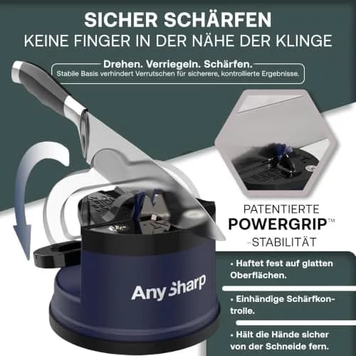 AnySharp Editions Knife Sharpener Navy | Easy Use Hands-Free with PowerGrip Suction & 20-Degree Angle thumbnail 2