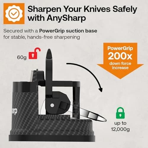 AnySharp Knife Sharpener Carbon | Hands-Free, 20° Pre-Set, Suction Base, Versatile & Durable thumbnail 5