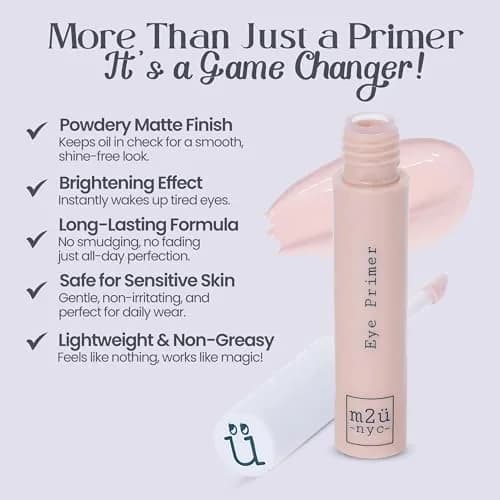 M2U NYC Eyeshadow Primer – Waterproof, Long-Lasting, Hydrating with Hyaluronic Acid (0.5 Oz) for All Skin Types thumbnail 8