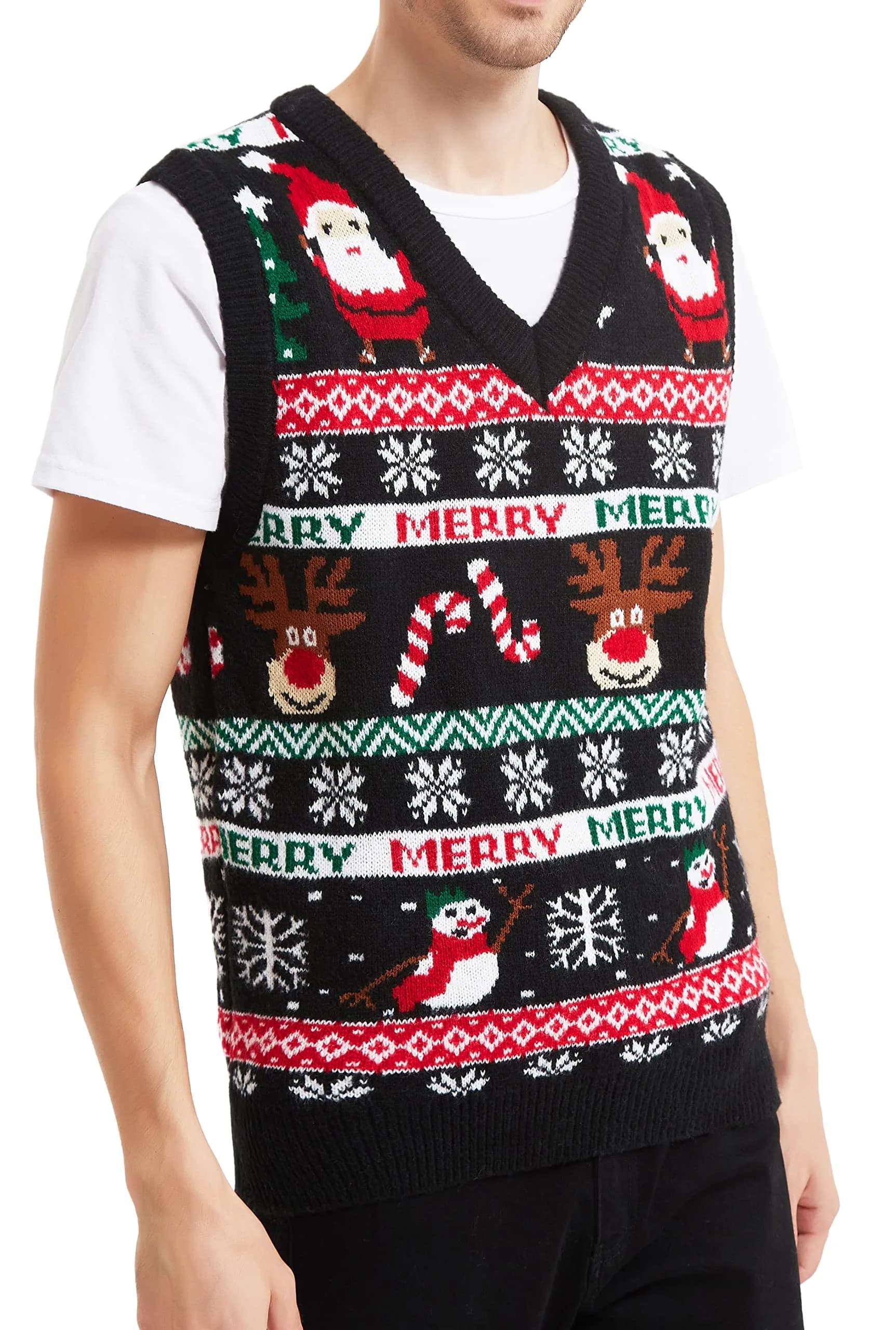 daisysboutique Men's Christmas Sweater Crew Neck Acrylic Medium | Festive Cartoon Design