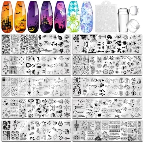 Biutee 10 pcs Nail Stamping Plates Set Halloween Nail Art Kit 12 x 4 cm (4.72 x 1.6 Inch) | Professional DIY Manicure Designs thumbnail 1