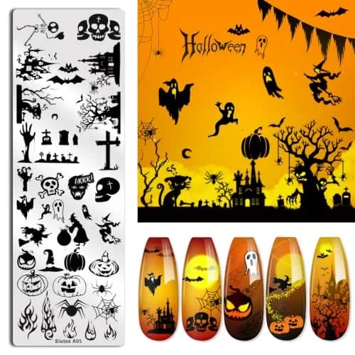 Biutee 10 pcs Nail Stamping Plates Set Halloween Nail Art Kit 12 x 4 cm (4.72 x 1.6 Inch) | Professional DIY Manicure Designs thumbnail 5
