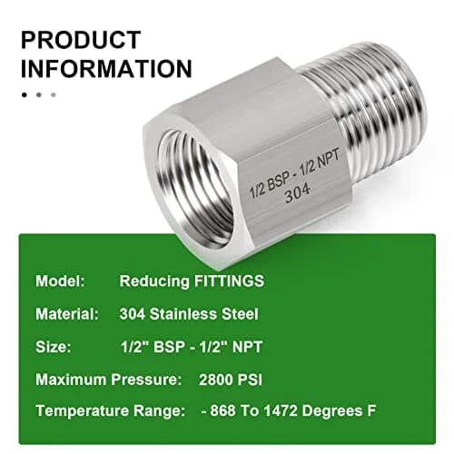 TAISHER Forging 304 Stainless Steel Fitting 1/2" NPT x G BSP Thread | Heavy Duty Pipe Adapter thumbnail 6