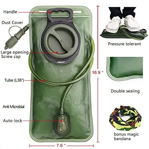 CHERAINTI Hydration Bladder 3L (9.5L x 21.3cm) | Military Green Water Reservoir for Backpacks thumbnail 2
