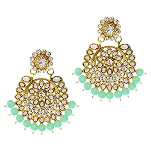 I Jewels Traditional Gold Plated Kundan Pearl Wedding Choker Necklace Set Earrings & Maang Tikka for Women (Mint) | 4-Piece Bridal Set thumbnail 4