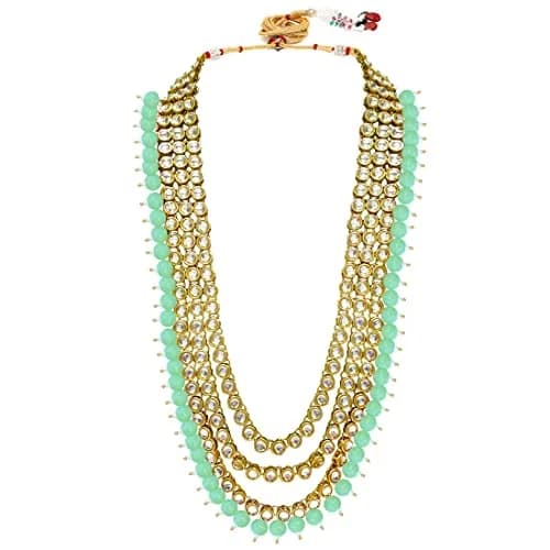 I Jewels Traditional Gold Plated Kundan Pearl Wedding Choker Necklace Set Earrings & Maang Tikka for Women (Mint) | 4-Piece Bridal Set thumbnail 5