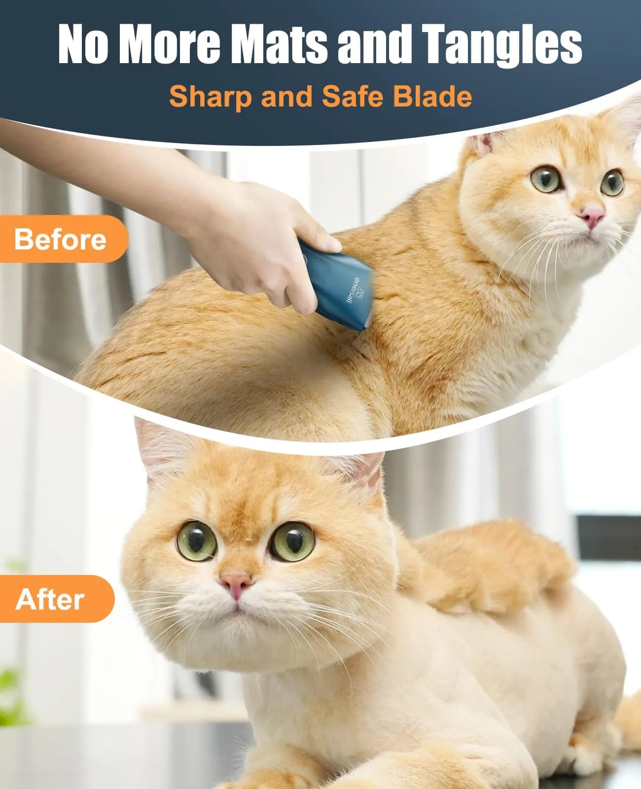 oneisall Pet Clippers for Cat Matted Hair, Quiet Pet Shaver with Storage Bag, 90-Min Runtime - view 3