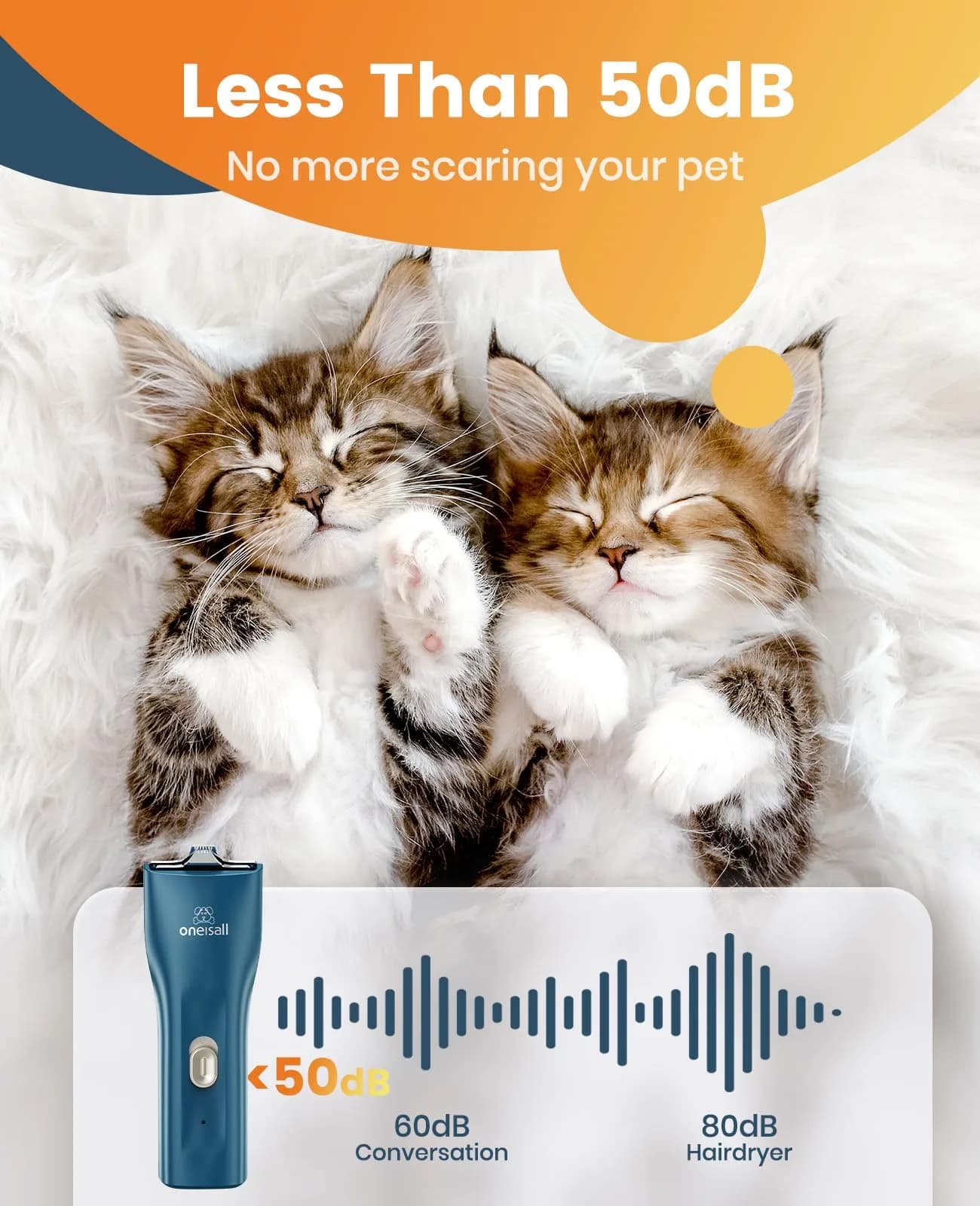 oneisall Quiet Pet Clippers for Cat Matted Hair, Cordless Cat Hair Trimmer with Storage Bag | Low Noise Under 50 dB - view 4