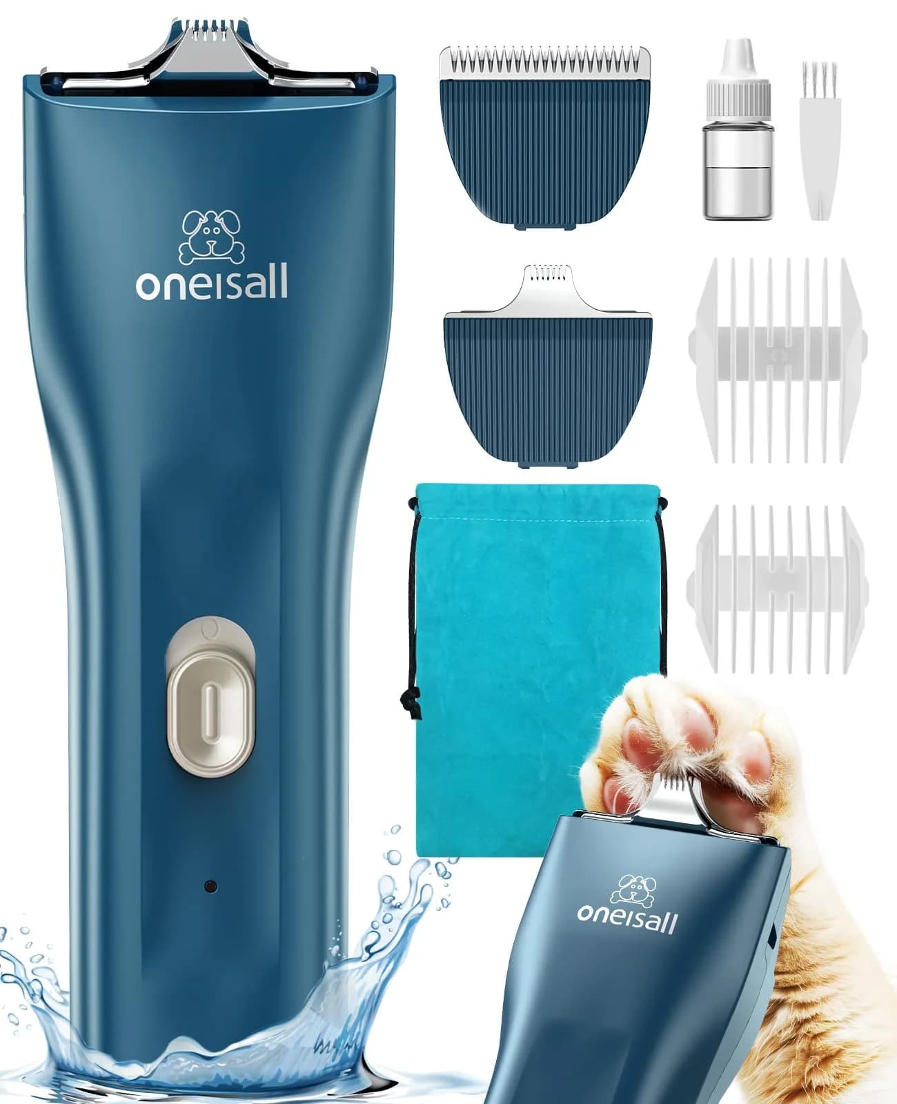 oneisall Quiet Pet Clippers for Cat Matted Hair, Cordless Cat Hair Trimmer with Storage Bag | Low Noise Under 50 dB