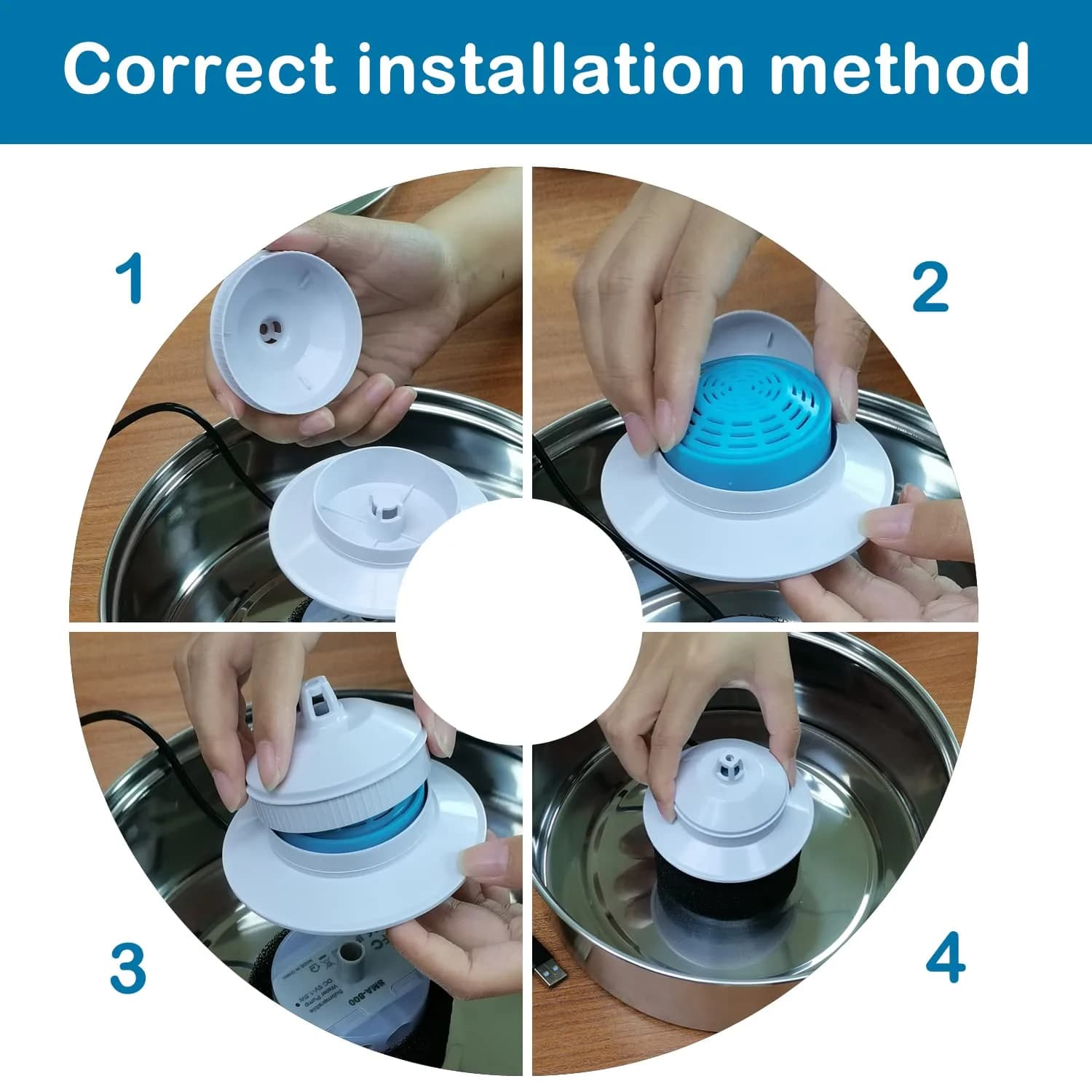 OYES Cat Water Fountain Filter Bracket for 2.0L/67oz Stainless Steel Automatic Circulation Cat Fountain | Blue Round Plastic Housing - view 4