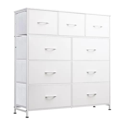 WLIVE Tall Dresser for Bedroom, 9 Drawer Chest of Drawers, White | Modern Fabric Storage Tower with Steel Frame thumbnail 1