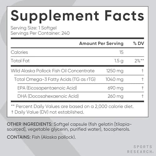 Sports Research Triple Strength Omega 3 Fish Oil 1250 mg 240 Count | Heart, Brain & Immune Support thumbnail 5