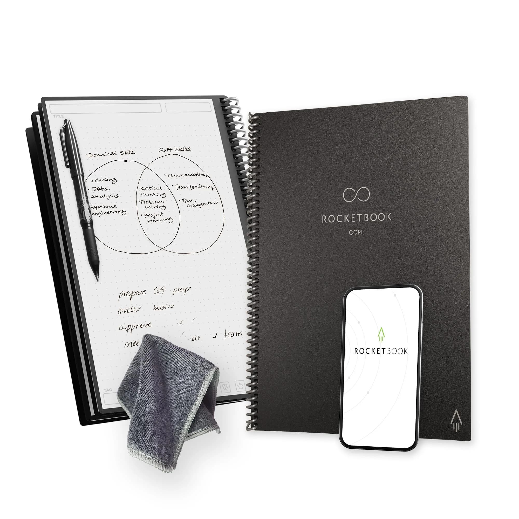 Rocketbook Core Reusable Smart Notebook, Infinity Black, 8.5" x 11", 32 Pages, Dotted, Pack of 32 - main product image