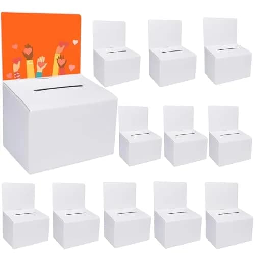GRAWUN 12 Pack Cardboard Ballot Box with Slot 6.5x4.5x4.5 Inch | White Glossy Suggestion Box for Elections & Donations thumbnail 1