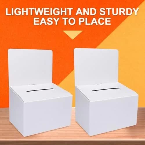 GRAWUN 12 Pack Cardboard Ballot Box with Slot 6.5x4.5x4.5 Inch | White Glossy Suggestion Box for Elections & Donations thumbnail 6