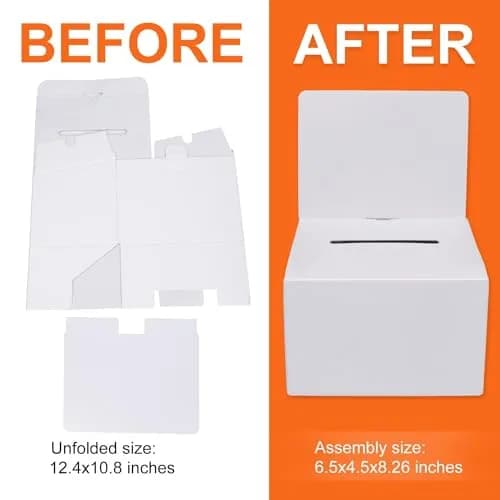 GRAWUN 12 Pack Cardboard Ballot Box with Slot 6.5x4.5x4.5 Inch | White Glossy Suggestion Box for Elections & Donations thumbnail 7